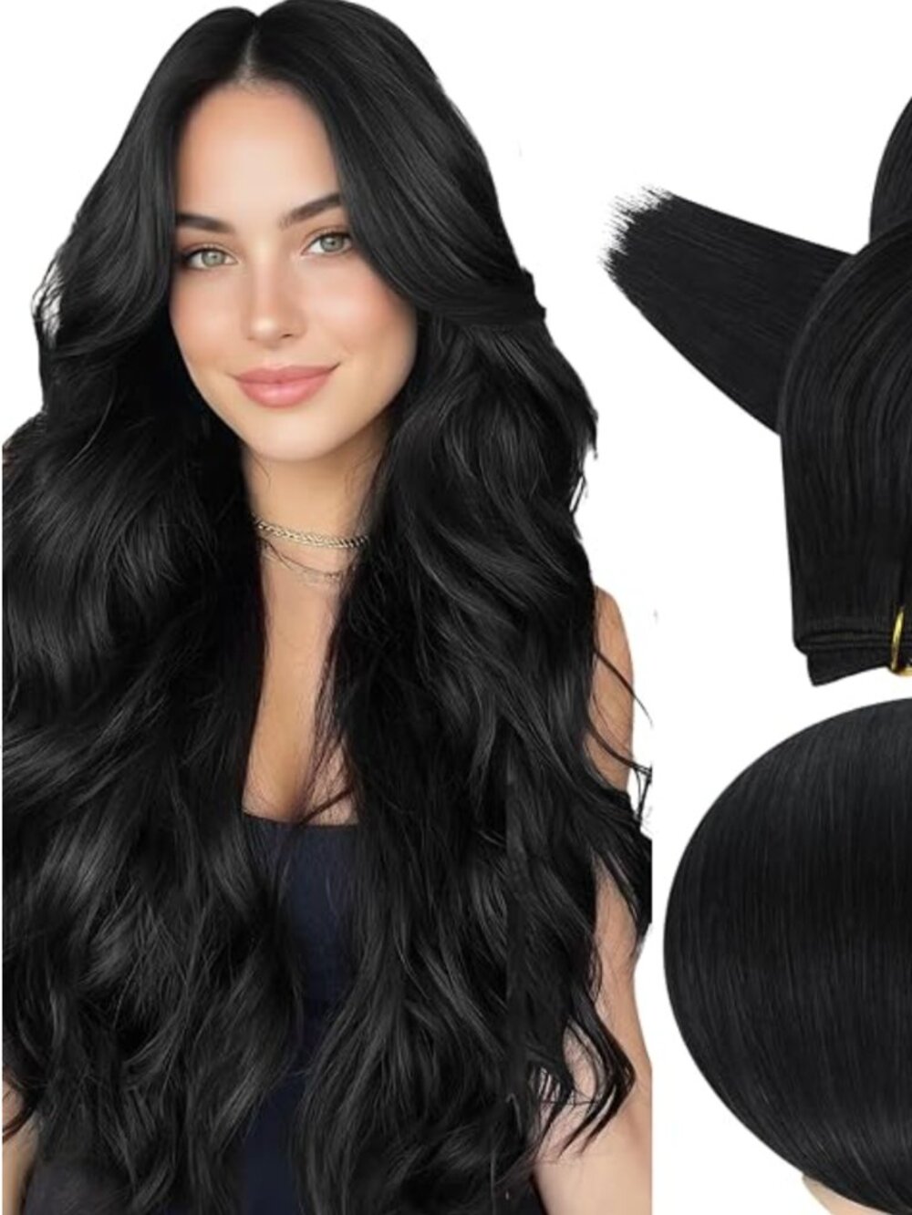 Full Shine Weft Hair Extensions Human Hair, Off Black 80G 12 Inch